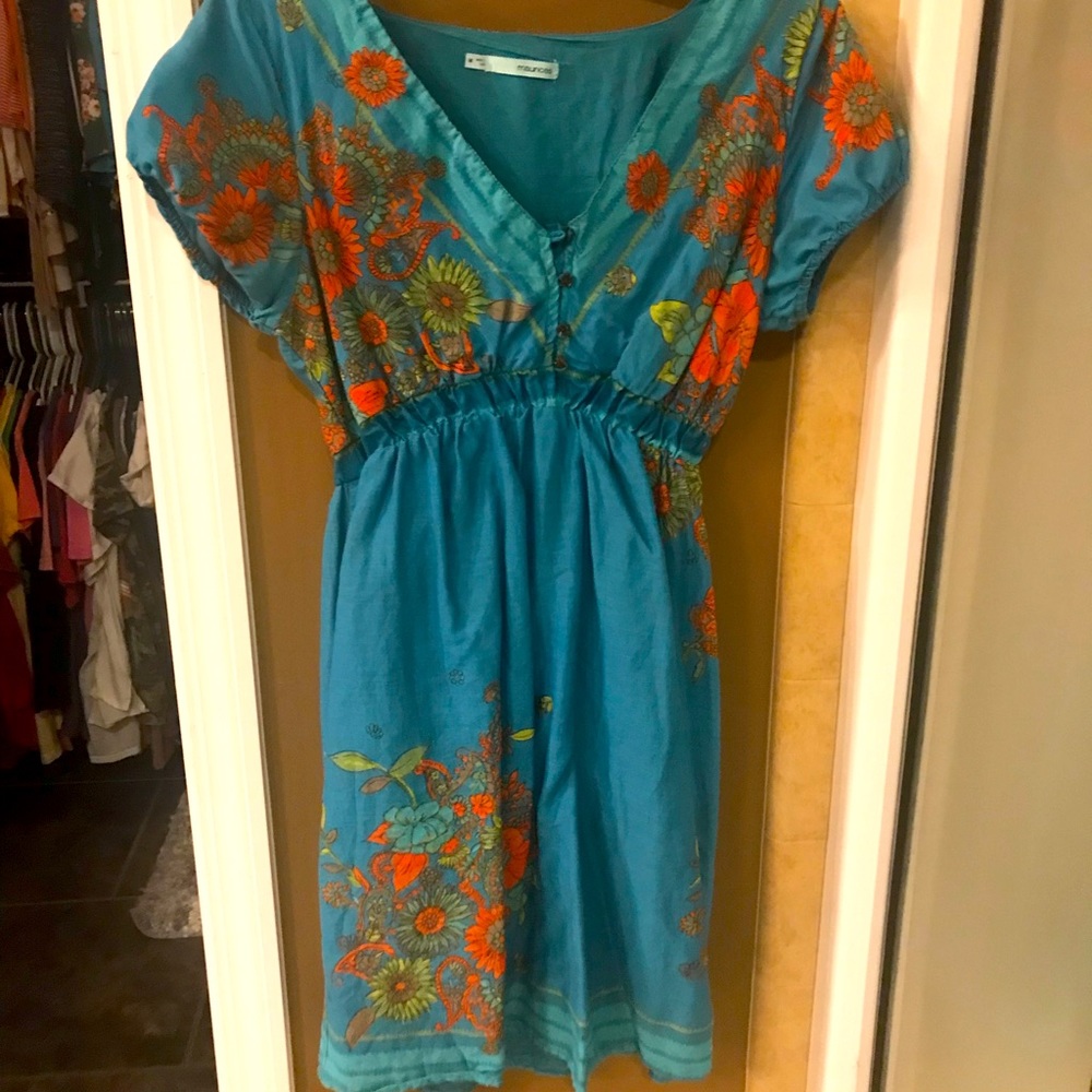 Turquoise blue floral summer dress